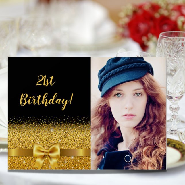 Convite Vidro de fotos em ouro preto aniversário de 21 ano (Criador carregado)