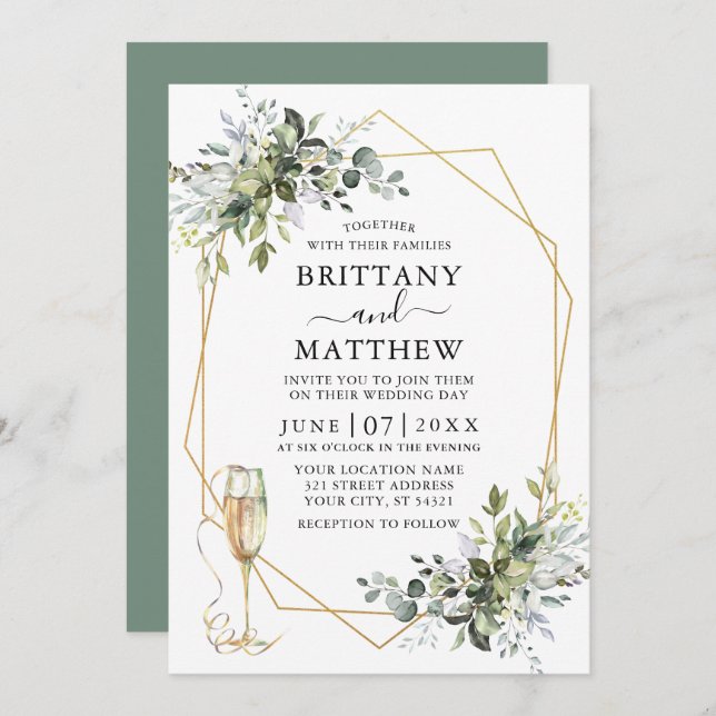 Convite Vidro de imagens de geografia verde de aquarela (Frente/Verso)