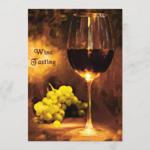 Convite Vidro de Vinho, Uvas Verdes, Provando à luz de Ve