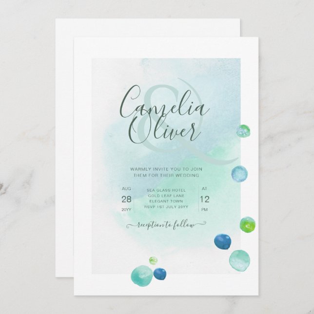 Convite Vidro do Mar Elegante Aquarela Boho Casamento Invi (Frente/Verso)