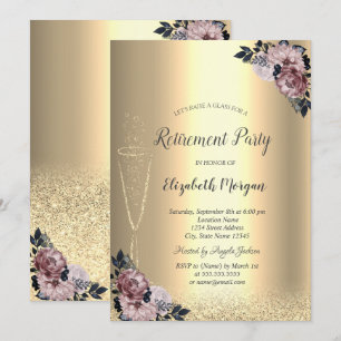 Convite Vidro Dourado Bokee Aposentação Floral I