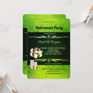 Convite Vidro Elegante, Balões, Aposentação Verde
