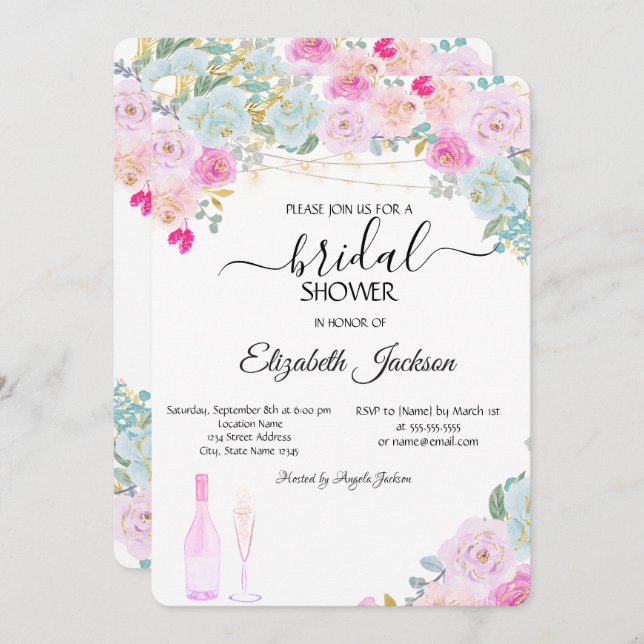 Convite Vidro Luz Rosa Chá de panela (Frente/Verso)