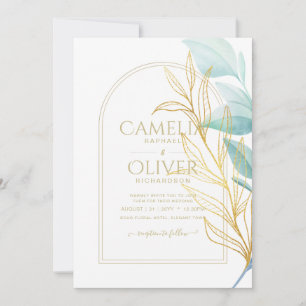 Convite Vidro marítimo em 1 Aqua Green Dourada deixa casam