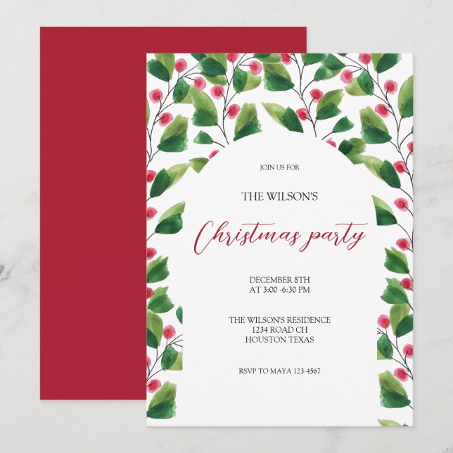 Convite Vidro Verde Verde Berry Watercolor (Frente/Verso)