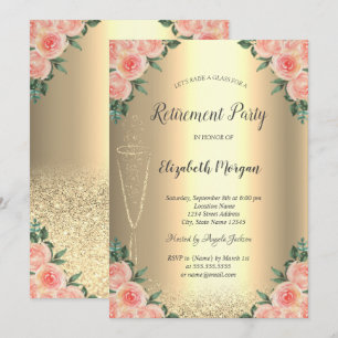 Convite Vidro Vinho Dourado Glitter Rosas de Bokein