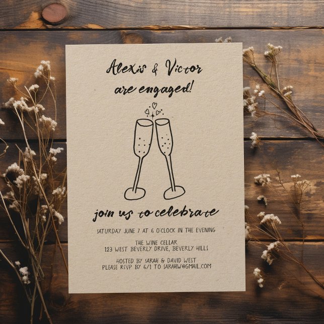 Convite Vidros de champanhe animam Festa de noivado person (Champagne Glasses Cheers Custom Engagement Party Invitation
)