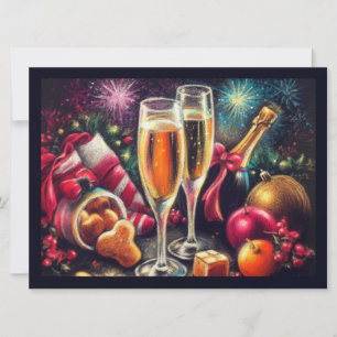 Convite Vidros de champanhe e Festa de Balde