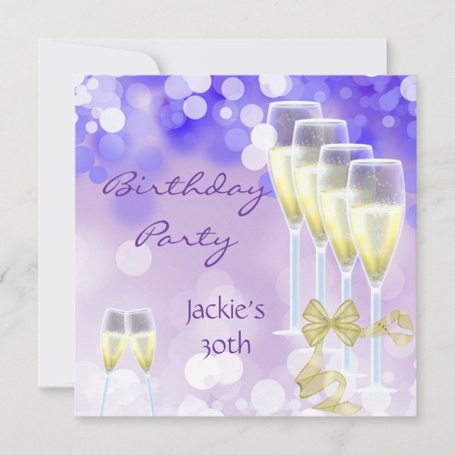 Convite Vidros de champanhe roxos de aniversário de 30 ano (Frente)