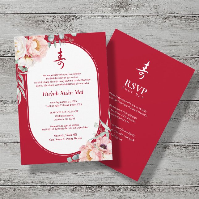 Convite Vietnamita (Thiet Mua Tho) Longevity Birthday Inv (Criador carregado)