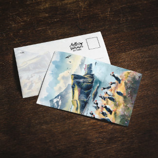 Convite Vik Puffins Islândia Watercolor Postcard