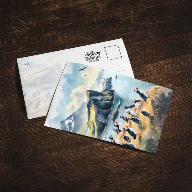 Convite Vik Puffins Islândia Watercolor Postcard (Criador carregado)