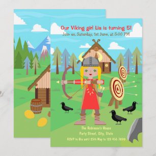 Convite Viking Girl praticando Arch e Festa de Seta 