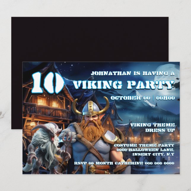 Convite Viking Warrior Birthday boys fantasy theme (Frente/Verso)