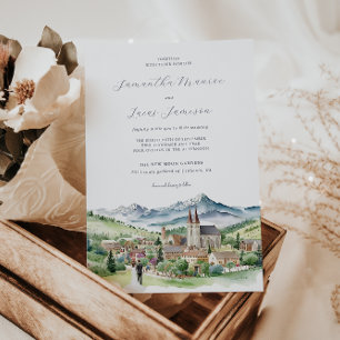 Convite Vila de Montanha Elegante Casamento