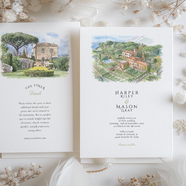Convite Villa Cimbrone Amalfi Coast Watercolor Wedding (Criador carregado)