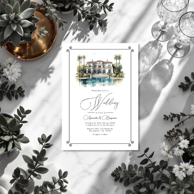 Convite Villa De Luxo Europeu Inspirou Casamento De "Velho (European Luxury Villa Inspired "Old Money" Wedding Invitation)