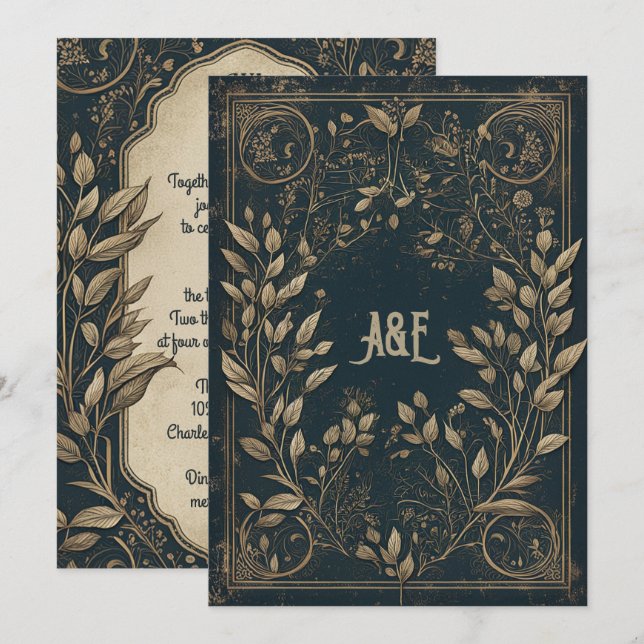 Convite Vimeiro Encantado Azul e Dourado (Frente/Verso)