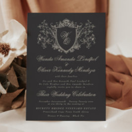 Convite Vinatage Floral Crest Charcarboneto Casamento