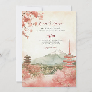 Convite Vinatge Watercolor Casamento Japonês