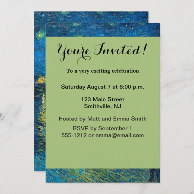 Convite Vincent Van Gogh Starry Night Over the Rhone (Frente/Verso)