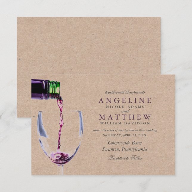 Convite Vineyard Rustic Vineyard & Wine Glass Wedcard (Frente/Verso)