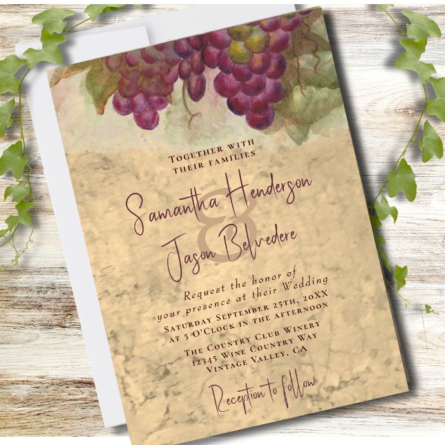 Convite Vineyard Wedding Elegant Rustic Watercolor  (Criador carregado)