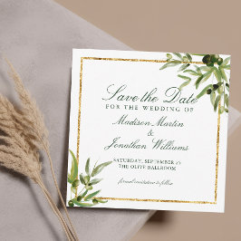 Convite Vinha Botânica Verde Elegante Dourada Salvar a Dat