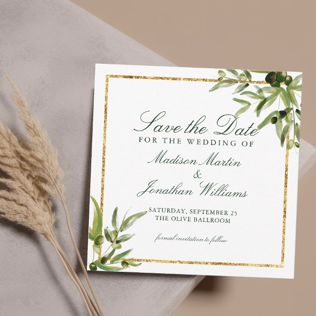 Convite Vinha Botânica Verde Elegante Dourada Salvar a Dat (Criador carregado)