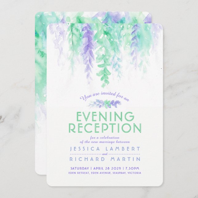 Convite Vinha-d'água, púrpura, recepção da noite verde (Frente/Verso)