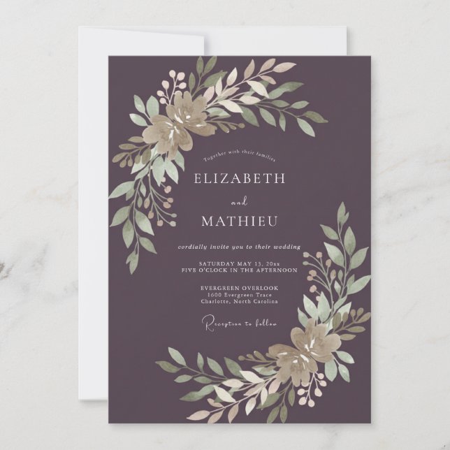 Convite Vinha de Champanhe Dourado Ameixa Casamento (Frente)
