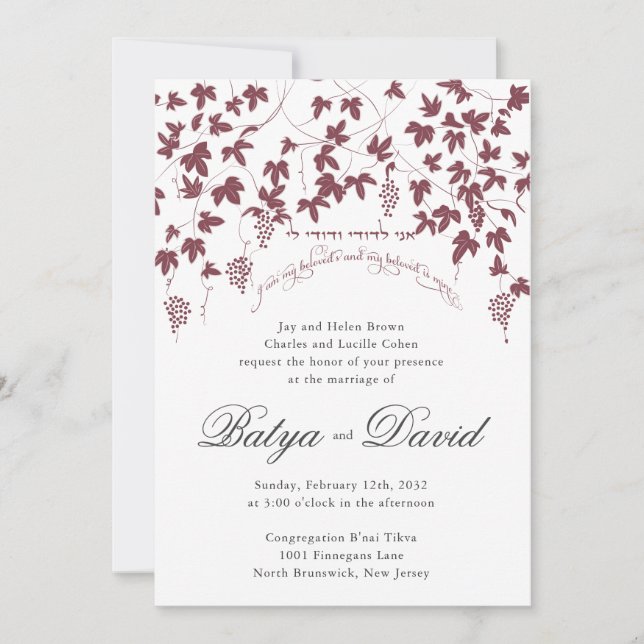 Convite Vinha de Convocação Judaica Hebraica (Frente)