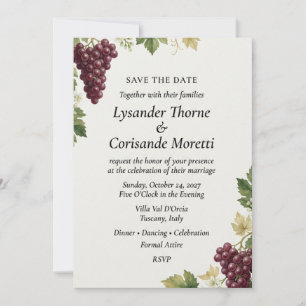 Convite Vinha de Uva & Videira Toscana Save the Date Elega