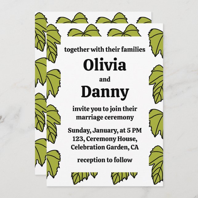 Convite Vinha-de-vidro Vinho Verde Folha Vinha Casamento B (Frente/Verso)