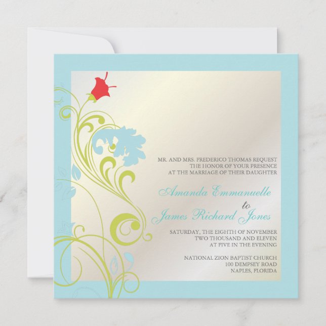 Convite Vinha ornamentais/azul/verde/cinza (Frente)