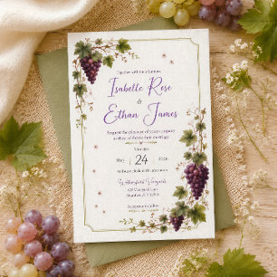 Convite Vinha Uvas Roxas Casamento Elegante Aquarela