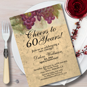 Convite Vinha Vinho Temático de 60 Anos de Idade Elegante