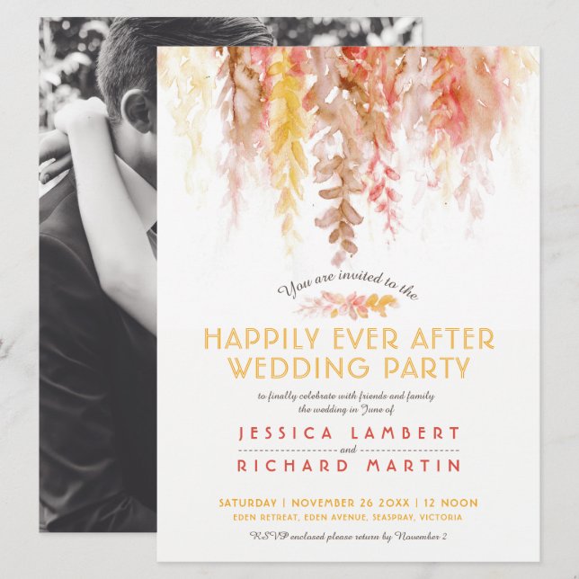 Convite Vinhas aquarelas castanho-alaranjado após festa de (Frente/Verso)