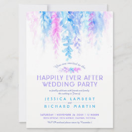 Convite Vinhas aquarelas, de cor azul, cor-de-rosa após fe