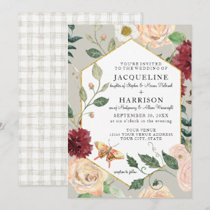 Convite Vinhas Aquarelas n Borboleta Rosa de Coral Floral