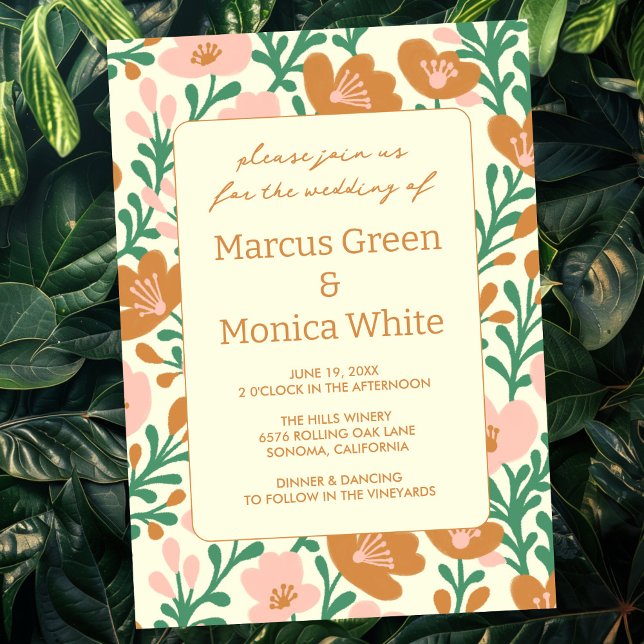 Convite Vinhas De Flor Selvagem, Cor de Rosa, Pecado (Wildflower Vines Pink Green Custom WEDDING Invitation
)