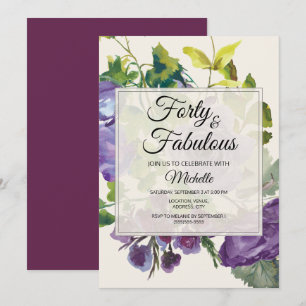 Convite Vinhas Florais de Aquarela Roxa 40º Aniversário