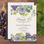 Convite Vinhas Florais De Cor D'Água Púrpura Doce 16<br><div class="desc">Folhas florais e verdes de cor d'água roxa e vinhas no jardim botânico do ninho doce 16 convite de aniversário. Entre em contato comigo para obter assistência com a personalização ou para solicitar a correspondência ou a coordenação de produtos Zazzle para o seu evento.</div>