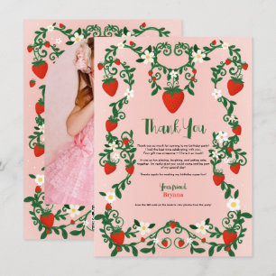 Convite Vinhas Florais Rosa e Vermelho Morango Fofo Obriga