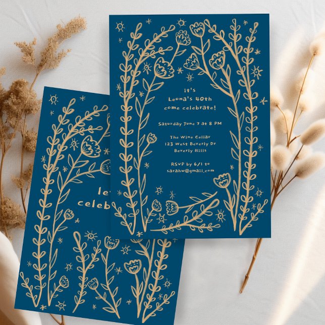 Convite Vinhas Florais Whimssso Festa de Aniversário Besti (Whimsical Floral Vines Cute Birthday Party Custom Invitation
)