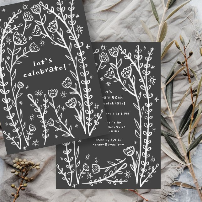 Convite Vinhas Florais Whimssso Festa de Aniversário Besti (Whimsical Floral Vines Cute Birthday Party Custom Invitation
)