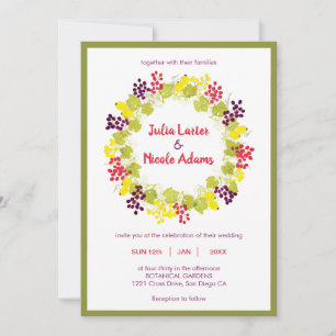 Convite Vinho Amarelo Molas Uvas Flores Folhagem Casamento
