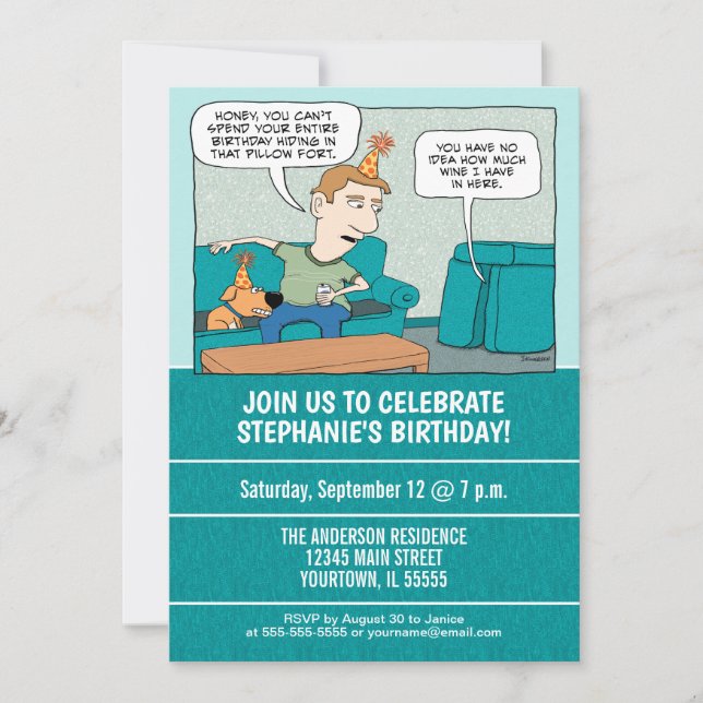 Convite Vinho Bebendo engraçado na Festa de aniversário do (Frente)