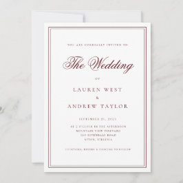 Convite Vinho Bordéus Modern Minimalista O Casamento de