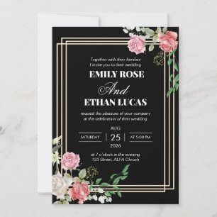 Convite Vinho Borgonha Bege Rosa Floral Monograma